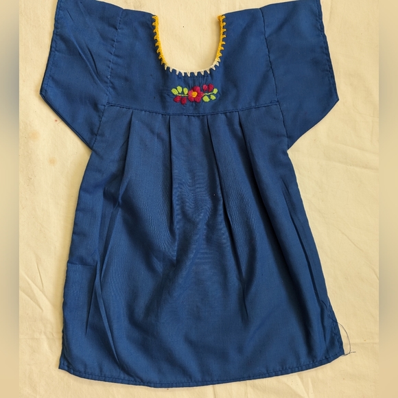 Handmade in Mexico embroidered child's blue dress, Size 0 - Picture 2 of 6